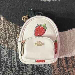 Coach - White with Red Strawberry Court mini Bag Charm